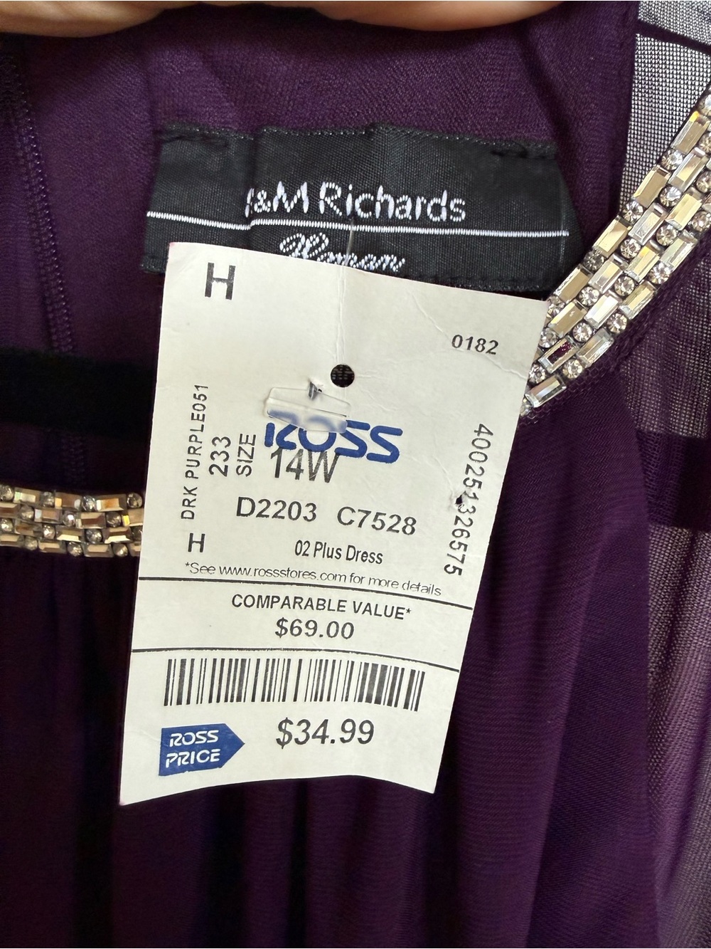 NWT R&M Richards Plum 14W Formal Cape Dress Rhinestone Neckline - Picture 7 of 9